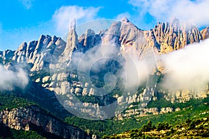 Montserrat mountains in light clouds