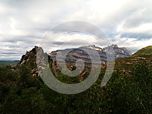 Montserrat`s mountain views in a cloudy day