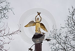 Monument angel with pigeons at the krasnodar city