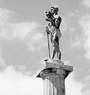 Monument of Belgrade winner in black and white