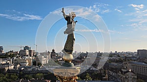 Monument in the center of Kyiv, Ukraine. Maidan. Aerial view