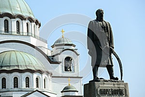 Monument commemorating Karadjordje Petrovic in front of Cathedral of Saint Sava in Belgrade - Serbia