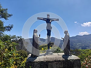 Monument with cross Mount Monserrate Bogota Colombia photo