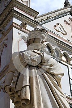 Monument of Dante Alighieri, famous italian poet in the Piazza Santa Croce ,Florence, Italy