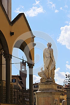 Monument of Dante Alighieri, famous italian poet in the Piazza Santa Croce ,Florence, Italy