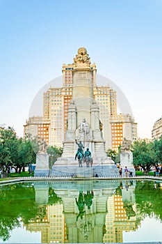 Monument of Don Quixote and Sancho Panzo on the Plaza de Espana, Madrid, Spain photo