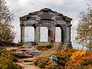 Monument on the Donon mountain peak in the Vosges. Historic sacred place where the rituals of the Celts and Proto-Celts took place