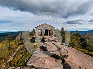 Monument on the Donon mountain peak in the Vosges. Historic sacred place where the rituals of the Celts and Proto-Celts took place