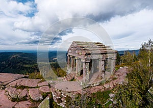 Monument on the Donon mountain peak in the Vosges. Historic sacred place where the rituals of the Celts and Proto-Celts took place