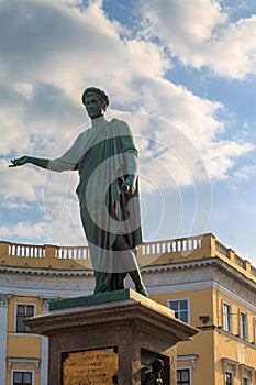 Monument of duke Richelieu on seaside boulevard in Odessa center