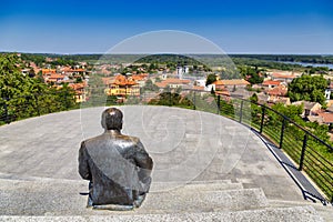 Monument of Dusko Trifunovic on viewpoint above the city of Sremski Karlovci