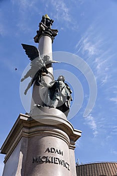 Monument of famous Polish national poet Adam Mickiewicz in Lviv, Ukraine