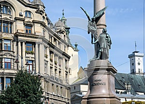 Monument of famous Polish national poet Adam Mickiewicz in Lviv Ukraine