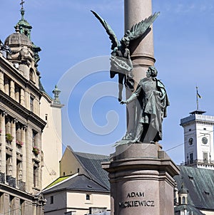 Monument of famous Polish national poet Adam Mickiewicz in Lviv Ukraine