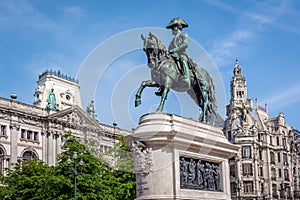 Monument. First king of Portugal Don Pedro IV in Porto