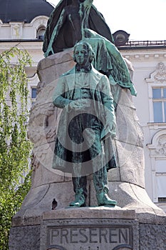 Monument of France Preseren in the center of Ljubljana, Slovenia
