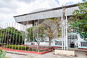 Monument in front of Julio Antonio Mella baseball stadium in Las Tunas, Cu