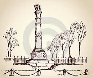 Monument of Glory in Poltava, Ukraine. Vector sketch photo