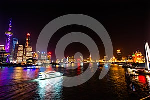 Monument Heroes Huanpu River Bund Night Lights Shanghai China