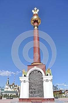 A monument in honor of the founding of the city. Yakutsk.