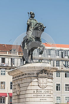 Monument in honor of the king John I JoÃ£o I located in the center of Lisbon, Portugal. It is surrounded by buildings typical of