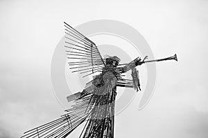 Monument of iron angel background cloudy sky at Chernobyl radioactive town.