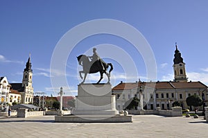 Monument of King Ferdinand I from Union Square of Oradea City in Romania.