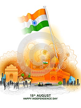 Monument and Landmark of India on Indian Independence Day celebration background