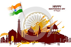 Monument and Landmark of India on Indian Independence Day celebration background