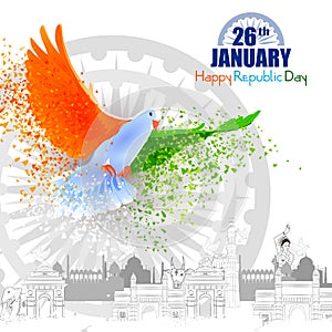 Monument and Landmark of India on Indian Republic Day celebration background