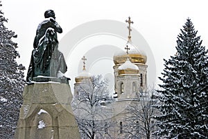Monument Lermontov and Spasski Cathedral
