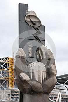 The monument for liquidators of the Chernobyl accident near nuclear power station, Pripyat, Ukraine