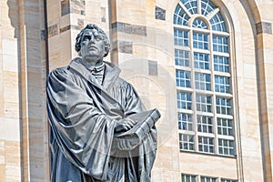 Monument of Martin Luther at  Neumarkt square in downtown of Dresden, a theologist, composer, priest, who has started Reformation