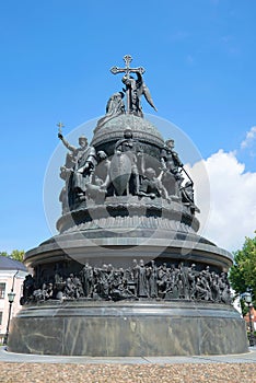 Monument `Millennium of Russia` set 1862 year, sunny day in July. The Kremlin of Veliky Novgorod, Russia