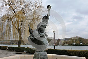 Monument at the Mosel River in Remich, Luxembourg - wine production, vineyards