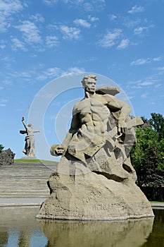 The monument the Motherland calls! sculpture of a Soviet soldier to fight to the death! at the memory alley in the city of Vol