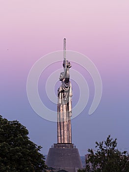 Monument of the Motherland in Kiev in ivening pink