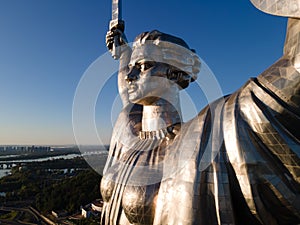 Monument Motherland in the morning. Kyiv, Ukraine. Aerial view