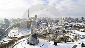 Monument Motherland in winter, Kiev, Ukraine