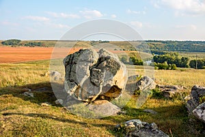 The monument of nature is megalith `Horse Stone` Kon kamen in the valley of the Krasivaya Mecha River