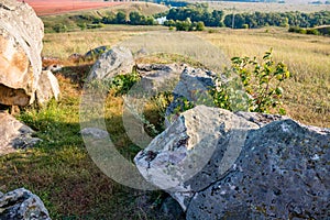 The monument of nature is megalith `Horse Stone` Kon kamen in the valley of the Krasivaya Mecha River