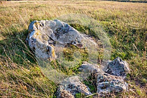 The monument of nature is megalith `Horse Stone` Kon kamen in the valley of the Krasivaya Mecha River