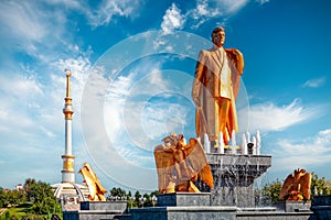 Monument of Niyazov and Arch of Independence . Ashkhabad or Ashgabat Turkmenistan. Central Asia