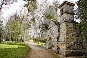 Monument overlooking eleven acre lake at stowe gardens