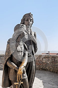 The monument of the Palanok castle owners in Mukachevo, Ukraine