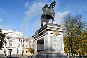 Monument of Peter the Great, in front of the St. Michael`s Castle, St. Petersburg, Russia