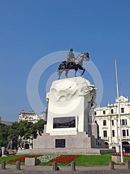 The monument on Plaza de Armas, Plaza Mayor, Lima city, Peru, South America