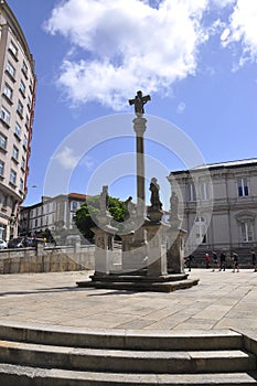 Monument from Plaza Marques de San Martin square of A Coruna Town. Spain