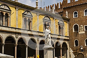 Monument of poet Dante Alighieri in the Piazza dei Signori in Verona, Italy