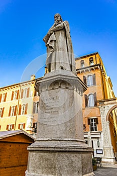 Monument of poet Dante Alighieri in the Piazza dei Signori in Verona, Italy